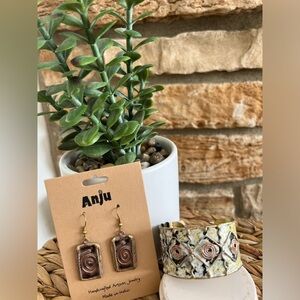 NWT Handcrafted Artisan Earring Bracelet Aztec Jewelry Set Boutique Item By Anju